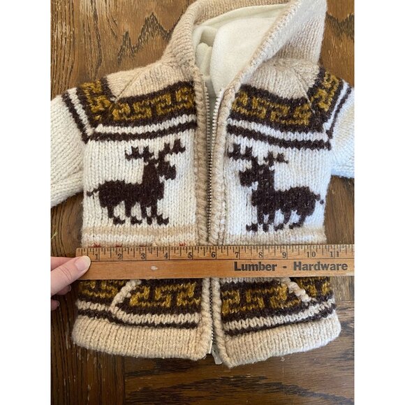 Hand-Knit Wool Toddler Sweater With Moose Pattern Beige & Brown Colors Fleece Li - Picture 9 of 9